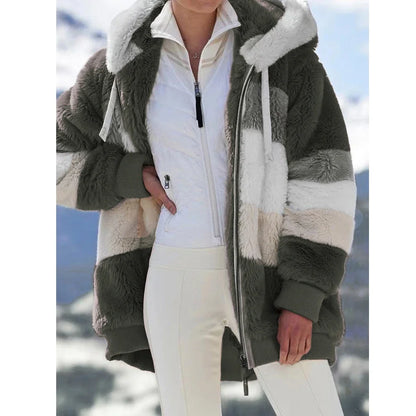 Winter Fashion Women's Coat 2024 Hooded Zipper Ladies Jacket Spliced Thick Cashmere Women Jacket