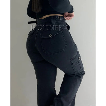 Multi-Pocket Cargo Jeans for Women – Y2K Streetwear with a Bold Twist