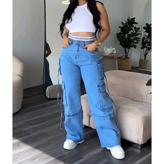 Y2K Denim Straight Wide-Leg Jeans – Bold Streetwear Style for Women