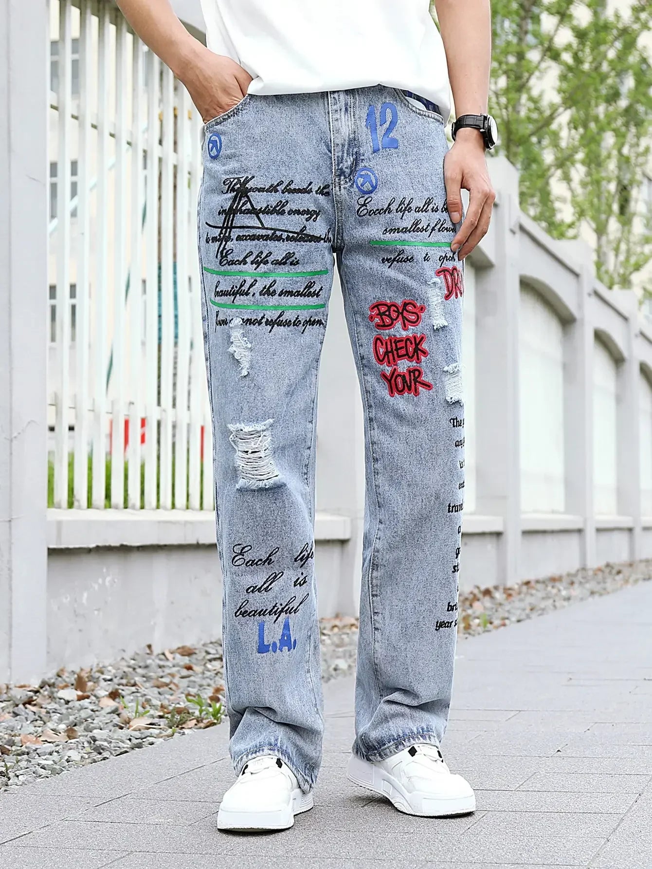 Men's Y2K Baggy Hip-Hop Graffiti Jeans – Bold Street Style Redefined