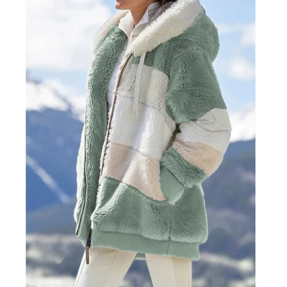 Winter Fashion Women's Coat 2024 Hooded Zipper Ladies Jacket Spliced Thick Cashmere Women Jacket