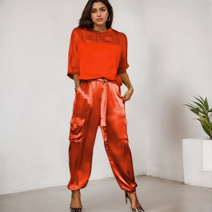 Effortless Elegance: Casual Loose Two-Piece Satin Set for Women