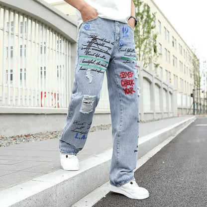 Men's Y2K Baggy Hip-Hop Graffiti Jeans – Bold Street Style Redefined