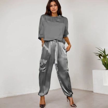 Effortless Elegance: Casual Loose Two-Piece Satin Set for Women