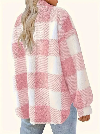 autumn and winter open-button lapel plaid pattern button front jacket warm