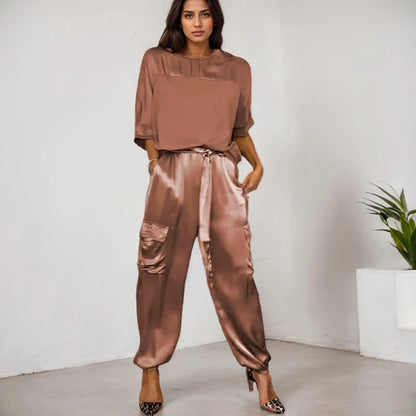 Effortless Elegance: Casual Loose Two-Piece Satin Set for Women