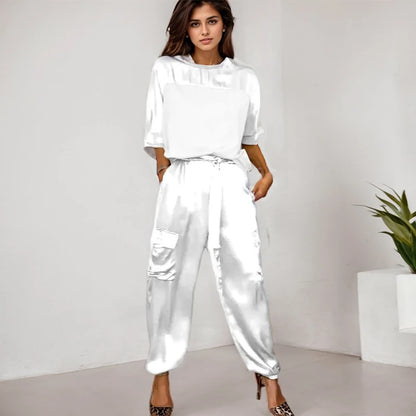 Effortless Elegance: Casual Loose Two-Piece Satin Set for Women