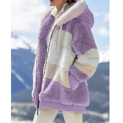 Winter Fashion Women's Coat 2024 Hooded Zipper Ladies Jacket Spliced Thick Cashmere Women Jacket