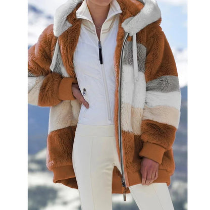 Winter Fashion Women's Coat 2024 Hooded Zipper Ladies Jacket Spliced Thick Cashmere Women Jacket