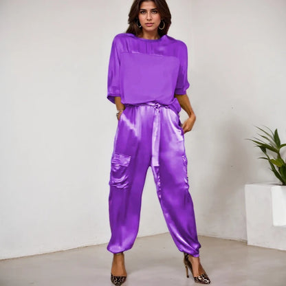 Effortless Elegance: Casual Loose Two-Piece Satin Set for Women