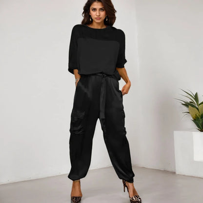 Effortless Elegance: Casual Loose Two-Piece Satin Set for Women