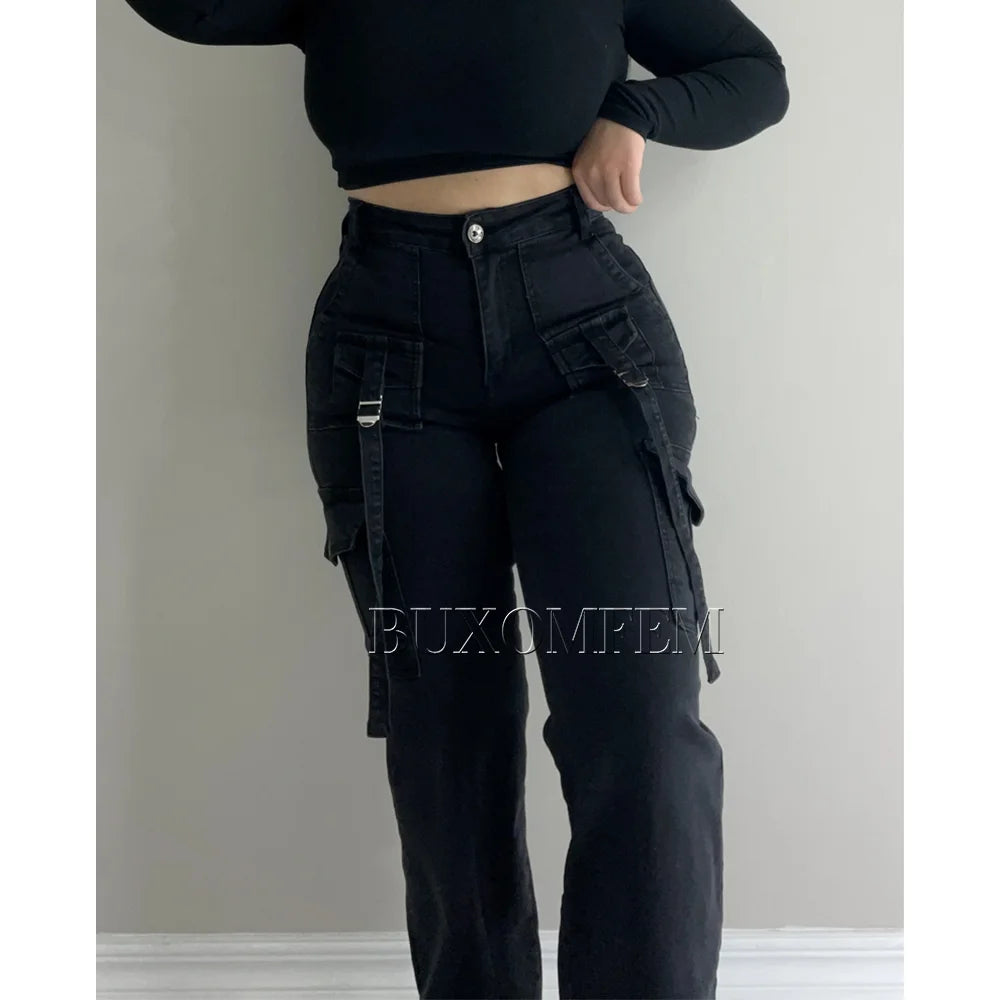 Multi-Pocket Cargo Jeans for Women – Y2K Streetwear with a Bold Twist